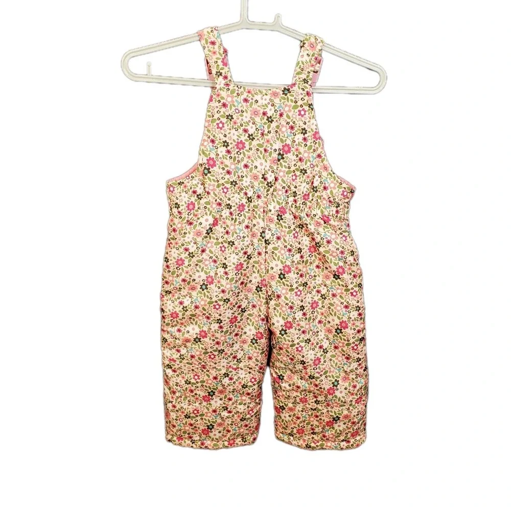 OshKosh‎ B'Gosh Bib Overall Snow Pants Pink Flowers Mini All-Over Floral Sz 12M